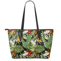 Hawaii Tropical Plants Pattern Print Leather Tote Bag With Zipper