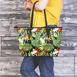 Hawaii Tropical Plants Pattern Print Leather Tote Bag
