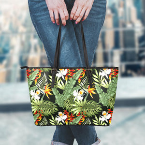Hawaii Tropical Plants Pattern Print Leather Tote Bag