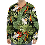 Hawaii Tropical Plants Pattern Print Long Sleeve Baseball Jersey