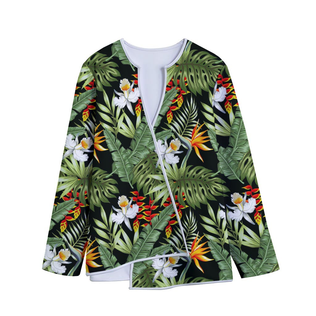 Hawaii Tropical Plants Pattern Print Long Sleeve Short Coat