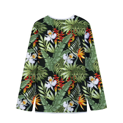Hawaii Tropical Plants Pattern Print Long Sleeve Short Coat