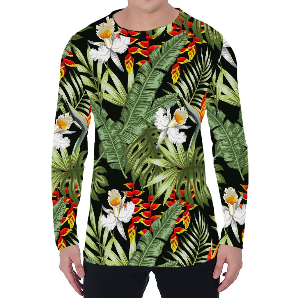 Hawaii Tropical Plants Pattern Print Men's Long Sleeve T-Shirt