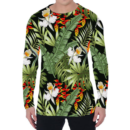Hawaii Tropical Plants Pattern Print Men's Long Sleeve T-Shirt