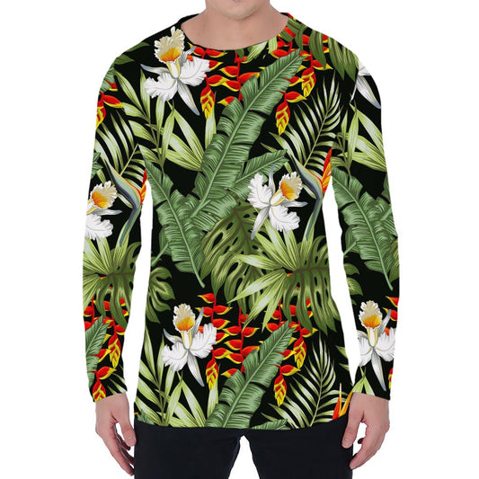Hawaii Tropical Plants Pattern Print Men's Long Sleeve T-Shirt