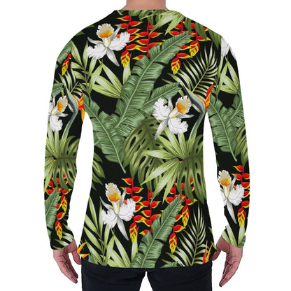 Hawaii Tropical Plants Pattern Print Men's Long Sleeve T-Shirt