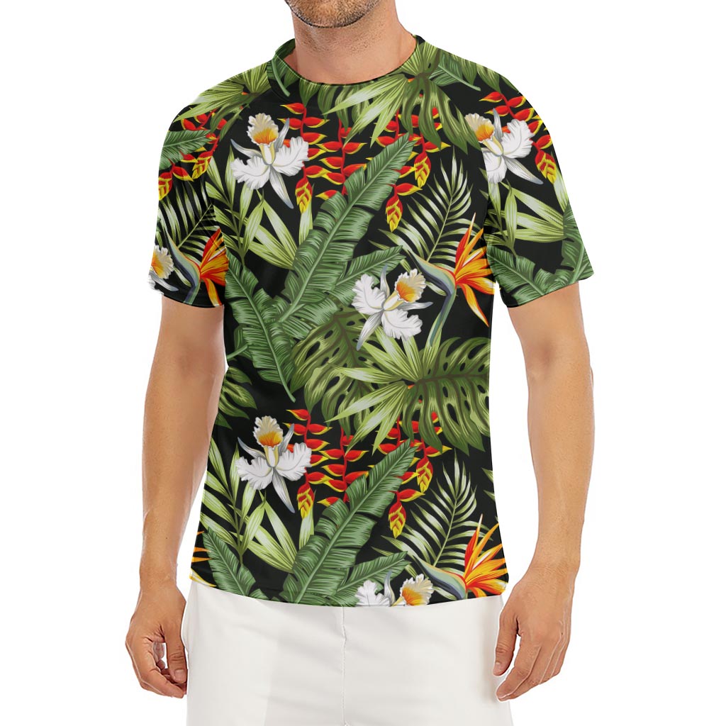Hawaii Tropical Plants Pattern Print Men's Short Sleeve Rash Guard