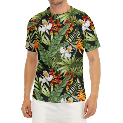 Hawaii Tropical Plants Pattern Print Men's Short Sleeve Rash Guard