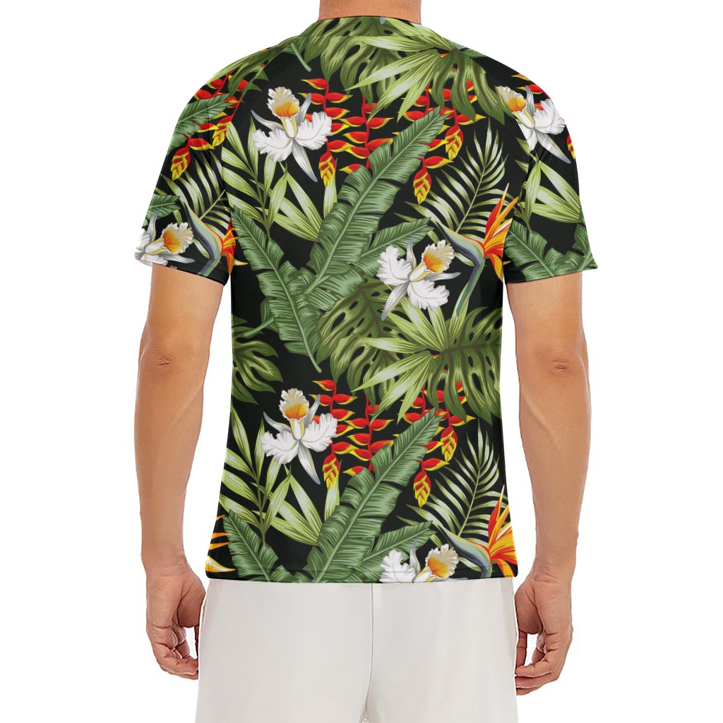 Hawaii Tropical Plants Pattern Print Men's Short Sleeve Rash Guard