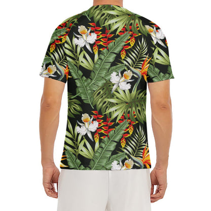 Hawaii Tropical Plants Pattern Print Men's Short Sleeve Rash Guard