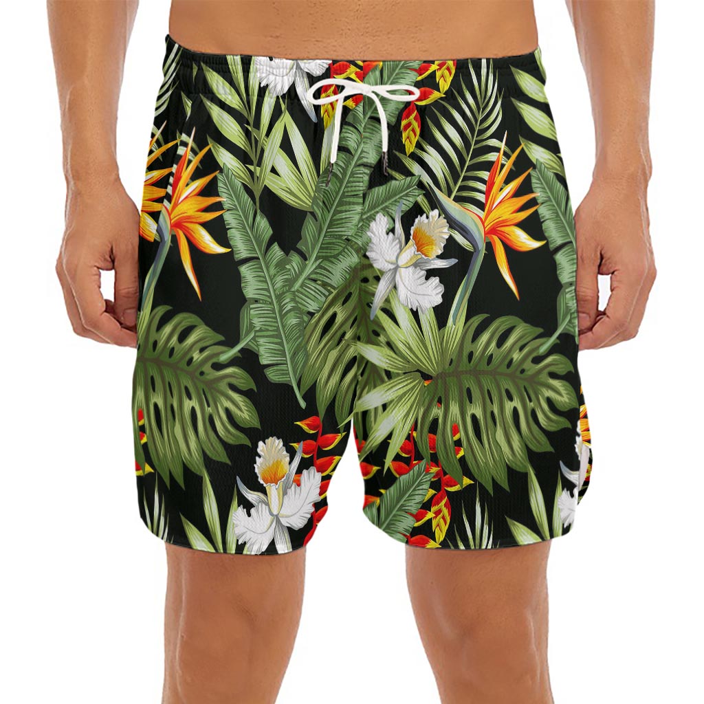 Hawaii Tropical Plants Pattern Print Men's Split Running Shorts
