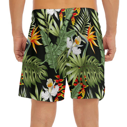 Hawaii Tropical Plants Pattern Print Men's Split Running Shorts