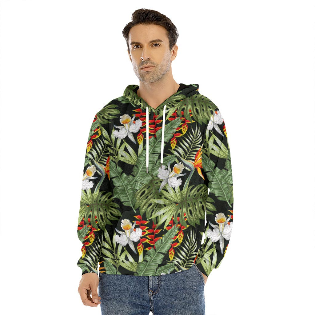 Hawaii Tropical Plants Pattern Print Men's Velvet Pullover Hoodie