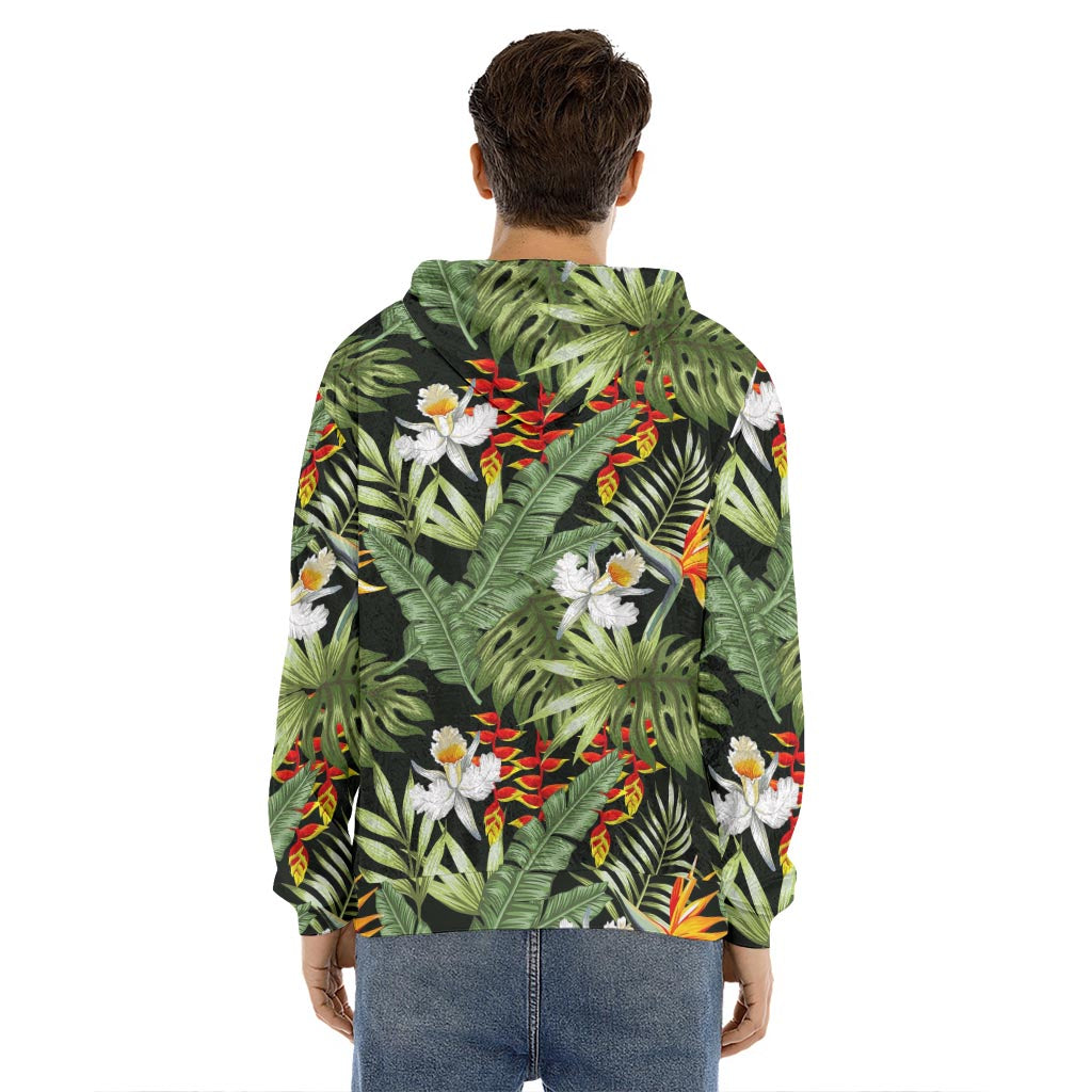 Hawaii Tropical Plants Pattern Print Men's Velvet Pullover Hoodie