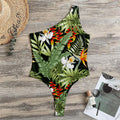 Hawaii Tropical Plants Pattern Print One Shoulder Bodysuit