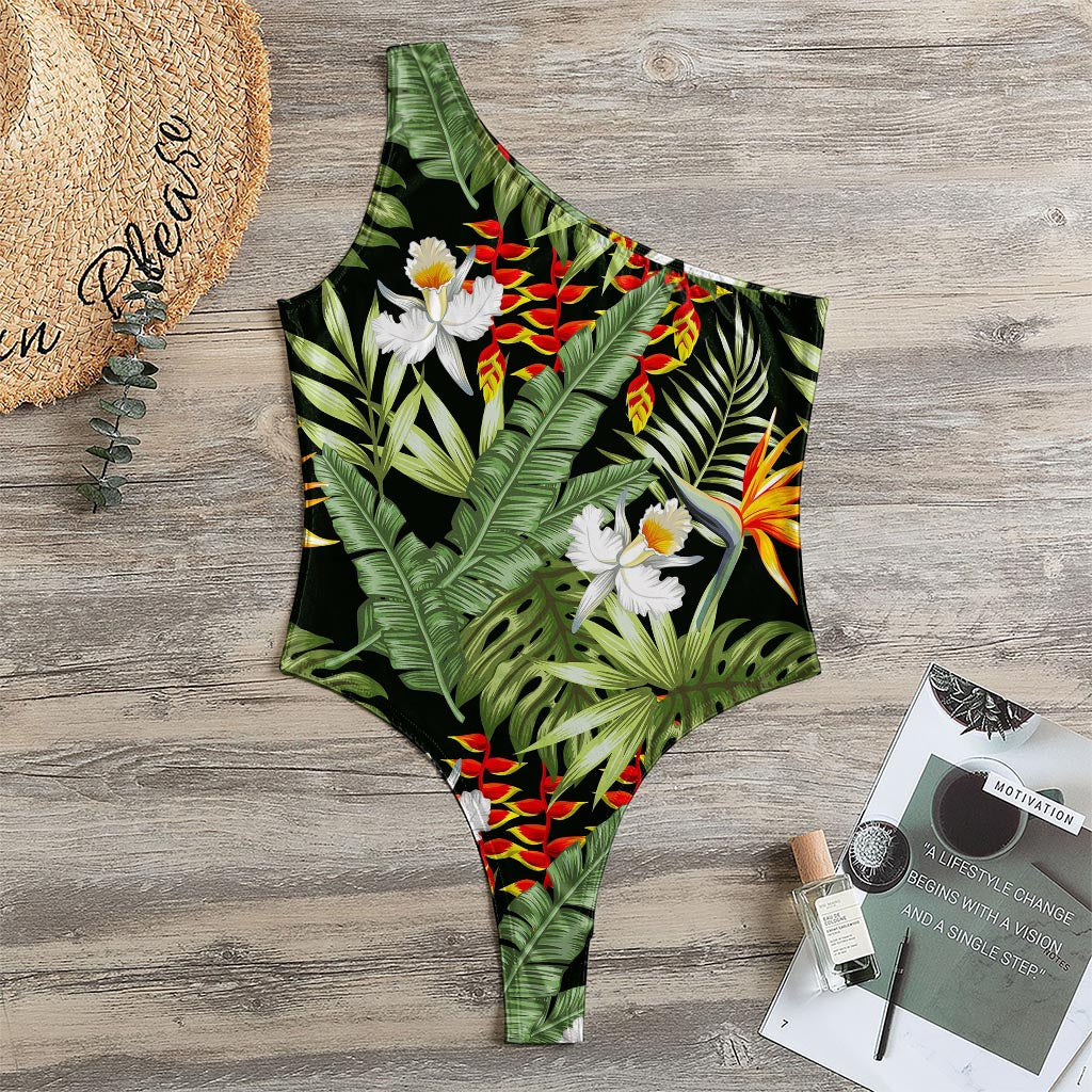 Hawaii Tropical Plants Pattern Print One Shoulder Bodysuit