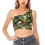 Hawaii Tropical Plants Pattern Print One Shoulder Crop Top
