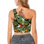 Hawaii Tropical Plants Pattern Print One Shoulder Crop Top