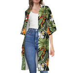 Hawaii Tropical Plants Pattern Print Open Front Beach Cover Up