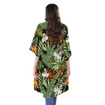 Hawaii Tropical Plants Pattern Print Open Front Beach Cover Up