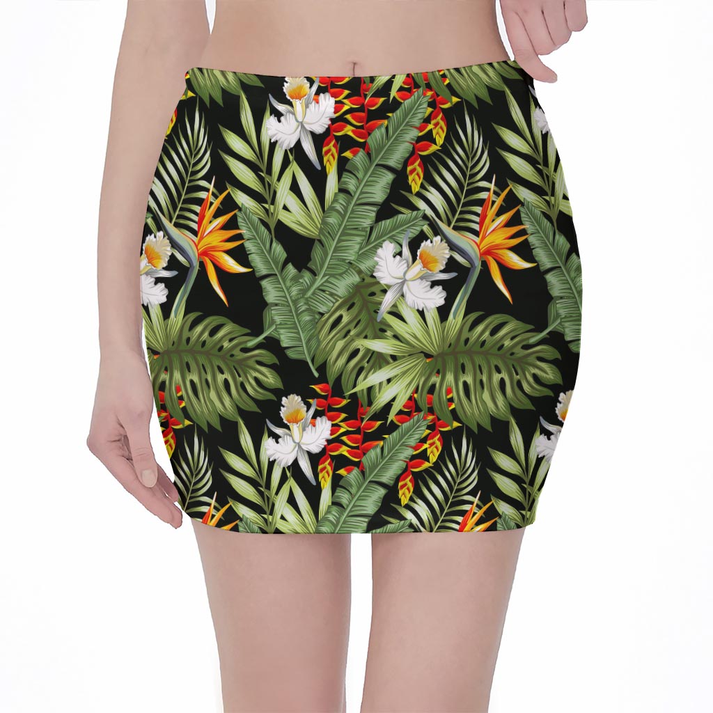Hawaii Tropical Plants Pattern Print Pencil Mini Skirt