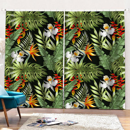 Hawaii Tropical Plants Pattern Print Pencil Pleat Curtains
