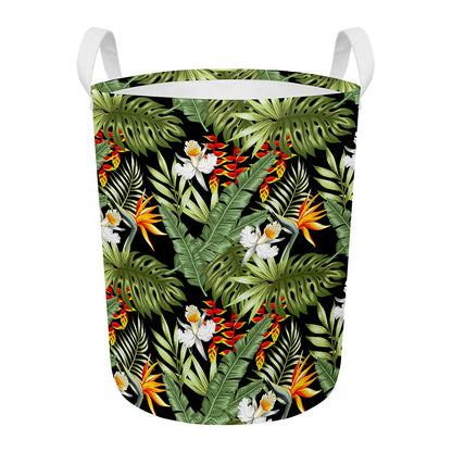 Hawaii Tropical Plants Pattern Print Round Laundry Basket