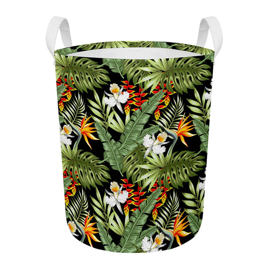 Hawaii Tropical Plants Pattern Print Round Laundry Basket