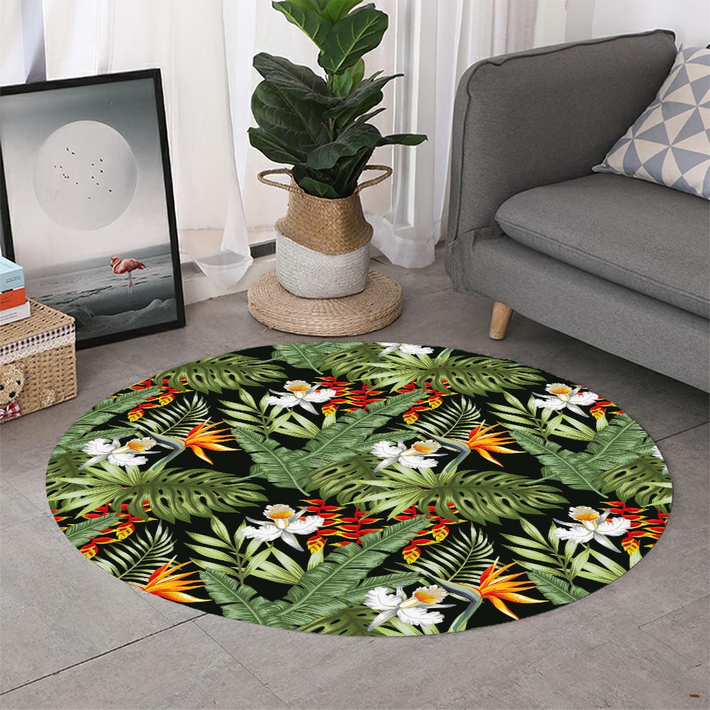 Hawaii Tropical Plants Pattern Print Round Rug