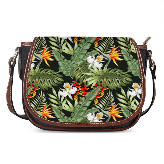 Hawaii Tropical Plants Pattern Print Saddle Bag