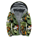 Hawaii Tropical Plants Pattern Print Sherpa Lined Zip Up Hoodie