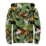 Hawaii Tropical Plants Pattern Print Sherpa Lined Zip Up Hoodie