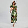 Hawaii Tropical Plants Pattern Print Short Sleeve Maxi Dress