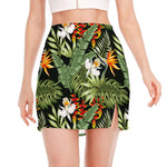 Hawaii Tropical Plants Pattern Print Side Slit Mini Skirt