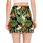 Hawaii Tropical Plants Pattern Print Side Slit Mini Skirt