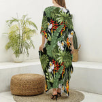 Hawaii Tropical Plants Pattern Print Silk V-Neck Kaftan Dress