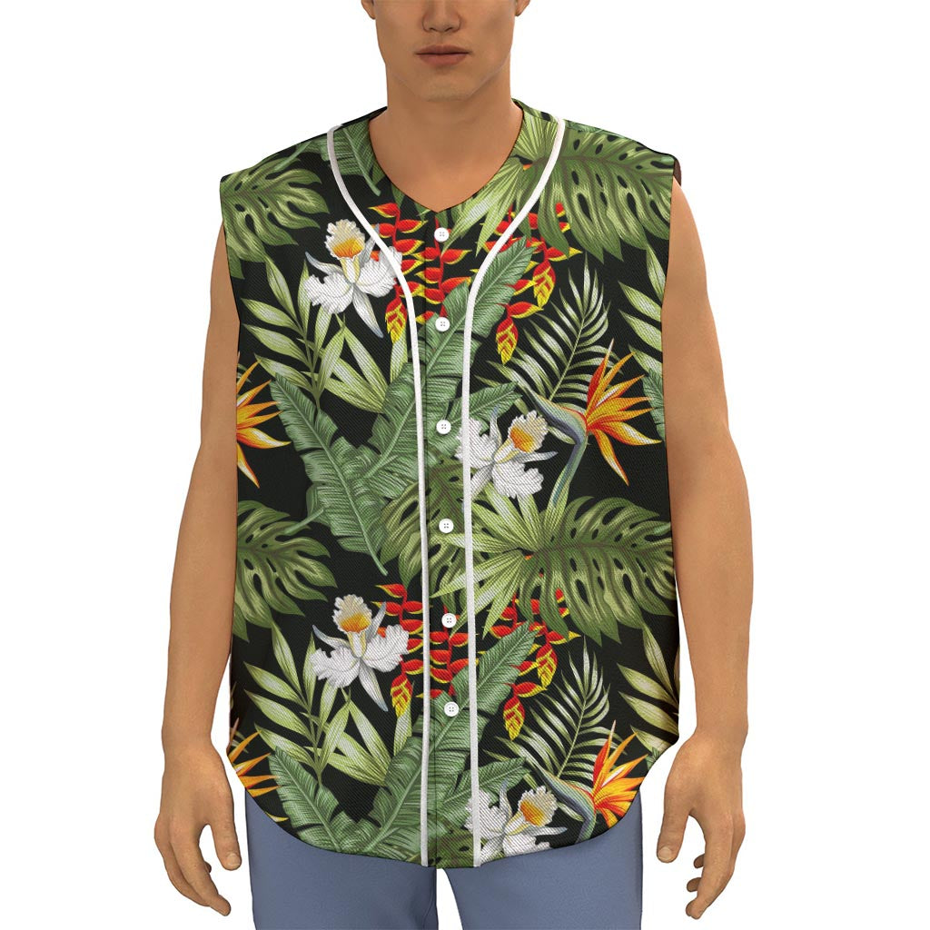 Hawaii Tropical Plants Pattern Print Sleeveless Baseball Jersey