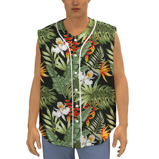 Hawaii Tropical Plants Pattern Print Sleeveless Baseball Jersey