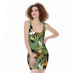 Hawaii Tropical Plants Pattern Print Sleeveless Bodycon Dress