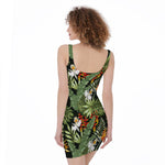 Hawaii Tropical Plants Pattern Print Sleeveless Bodycon Dress