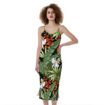 Hawaii Tropical Plants Pattern Print Slim Fit Midi Cami Dress