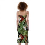 Hawaii Tropical Plants Pattern Print Slim Fit Midi Cami Dress