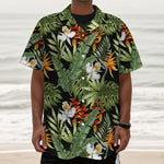 Hawaii Tropical Plants Pattern Print Textured Short Sleeve Shirt