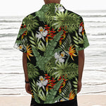 Hawaii Tropical Plants Pattern Print Textured Short Sleeve Shirt