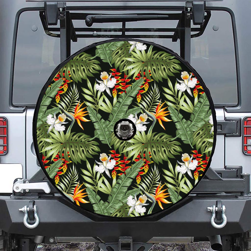 Hawaii Tropical Plants Pattern Print Tire Cover With Camera Hole