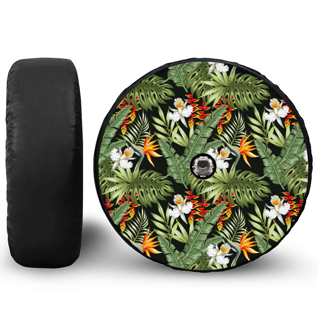 Hawaii Tropical Plants Pattern Print Tire Cover With Camera Hole