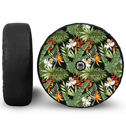 Hawaii Tropical Plants Pattern Print Tire Cover With Camera Hole