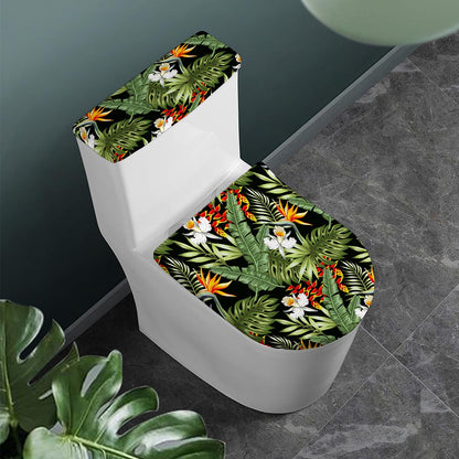 Hawaii Tropical Plants Pattern Print Toilet Lid And Tank Cover Set