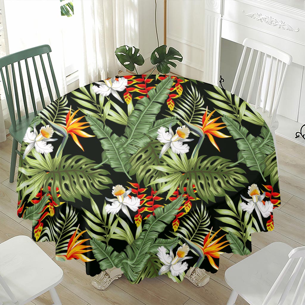 Hawaii Tropical Plants Pattern Print Waterproof Round Tablecloth