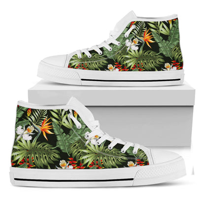 Hawaii Tropical Plants Pattern Print White High Top Sneakers